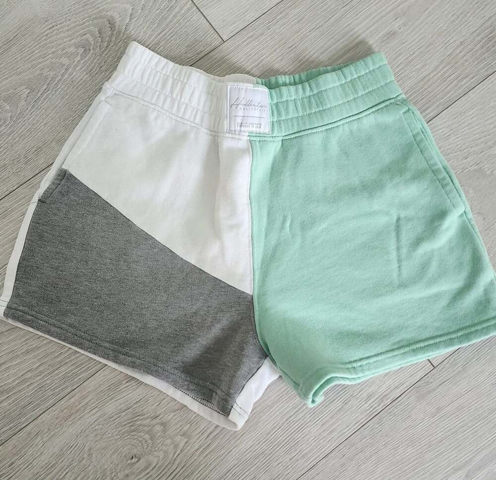 Hollister Colorblock Fleece Lounge Shorts Mint White Gray